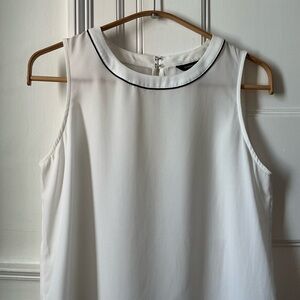 Banana Republic White Sleeveless Blouse with Black Trim, XS